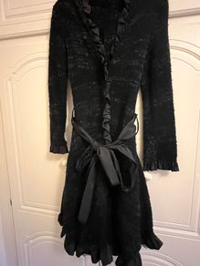 Zone BLEUE Black Knitted Ruffle Cardigan With Tie Belt