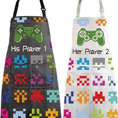 Gamer Couples Aprons His Player 1 Her Player 2 NEW  Game Lover Gift, cooking apron