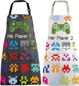 Gamer Couples Aprons His Player 1 Her Player 2 NEW  Game Lover Gift, cooking apron
