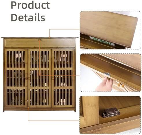 Wooden Shoe Storage Cabinet with Slatted Doors, 5 Tier Storage freestanding