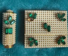 Wiesner Of Miami 2 Piece Rhinestone Tricketts Set Pill Box Keychain & Lipstick