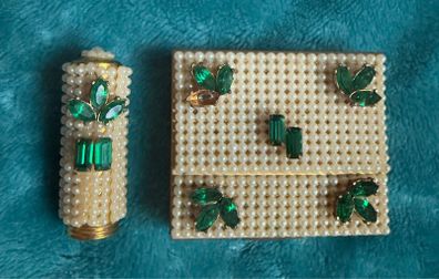 Wiesner Of Miami 2 Piece Rhinestone Tricketts Set Pill Box Keychain & Lipstick