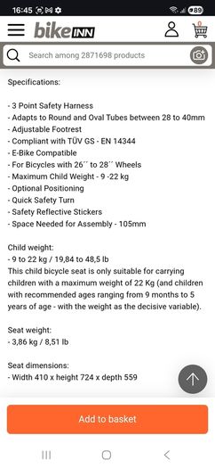 Polisport Move Bilby rear child bike seat