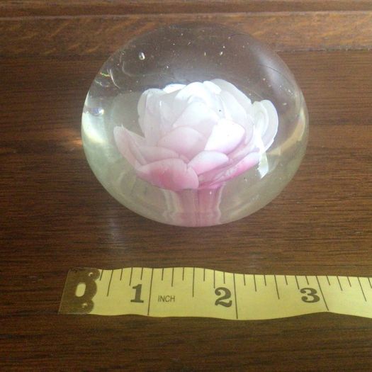 A pair of floral clear glass paperweights