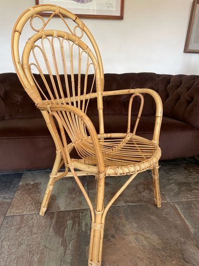 Vintage Franco Albini Style Cane and Bamboo Wicker Chair Mid Century Modern Boho