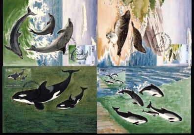 1997 Ireland Marine Mammals (Grey Seals, Bottle-nosed Dolphins, Harbour Porpoises & Killer Whale) Stamp Maximum Cards First Day of Issue Cancel with matching stamp.