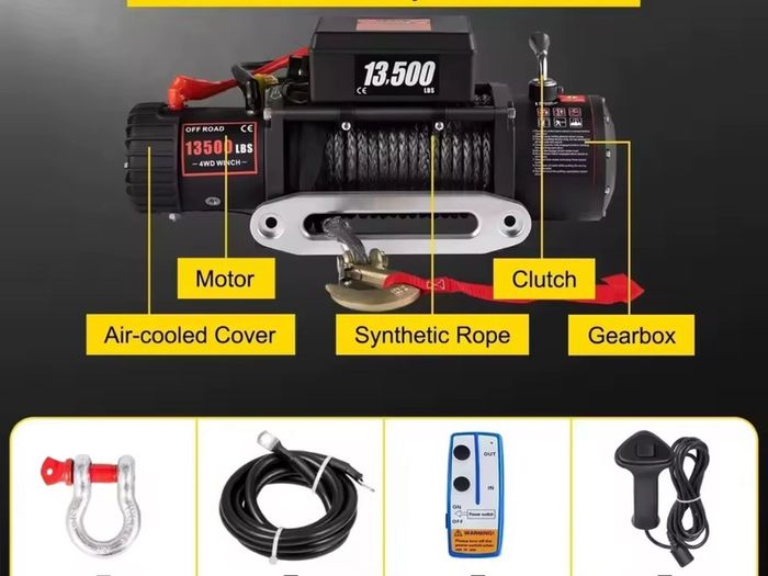 New Electric Winch 12v 13500lbs 6tone 24Meter Synthetic Rope with Remote Control for 4X4 Car Trailer ATV Truck Off Road Boat