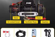 New Electric Winch 12v 13500lbs 6tone 24Meter Synthetic Rope with Remote Control for 4X4 Car Trailer ATV Truck Off Road Boat