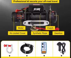 New Electric Winch 12v 13500lbs 6tone 24Meter Synthetic Rope with Remote Control for 4X4 Car Trailer ATV Truck Off Road Boat