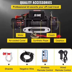 New Electric Winch 12v 13500lbs 6tone 24Meter Synthetic Rope with Remote Control for 4X4 Car Trailer ATV Truck Off Road Boat