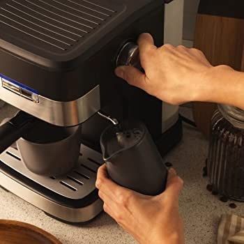 Caffe Espresso Pro Maker, 15-Bar Pressure Pump, Barista-Style Coffee/Latte/Cappuccino Machine, Makes 2 Cups at Once, Includes Milk Frothing Wand, Stainless Steel Filter, Black