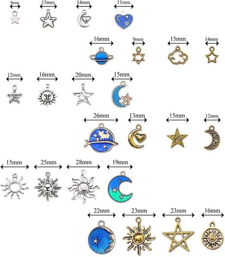 130pcs Jewelry Charms, BetterJonny Star Moon and Sun Charms Pendant Fitting Enamel Charms for Jewelry Making Gold Silver and Blue (FREE POSTAGE)