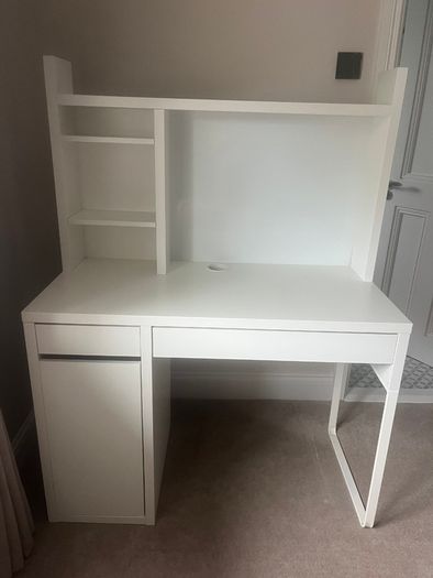 Ikea Micke Desk White and Orfjall Swivel Chair Pink