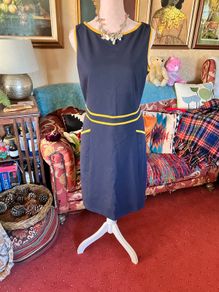 Boden Sabrina Ponte Shift Dress - Navy & Yellow - Size 16R