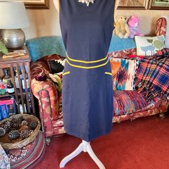 Boden Sabrina Ponte Shift Dress - Navy & Yellow - Size 16R