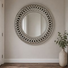 Large Round Pewter Wall Mirror Like New