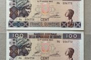 Guinea 2x100 Francs Consecutive Banknotes