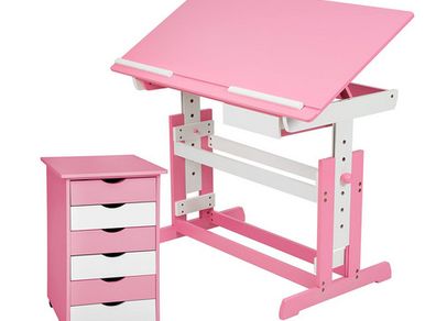 Adjustable Height Children's Desk with Roll Containers Desk Tilt