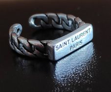 Sterling silver Saint Laurent Paris nameplate  chain-link ring