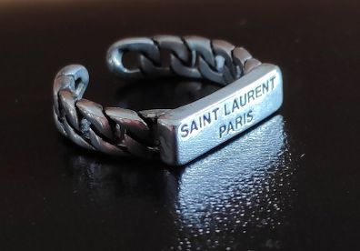 Sterling silver Saint Laurent Paris nameplate  chain-link ring