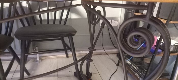 Large dining table rustic farmhouse style with iron styled legs
