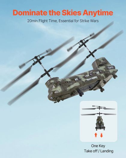 Helicopter, 2.4GHz Military Remote Control Helicopter, 3.5 Channel RC Airplane for Kid, 20 Mins Flight Time, One-Key Takeoff/Landing & LED Lights, Flying Plane Toys for Kids Ages 8 and up