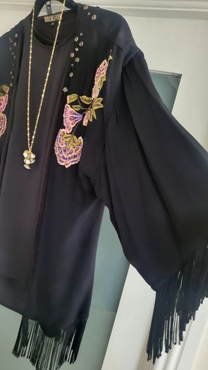 BIBA Black Fringed boho drape Sz 12 (Fit 10-16uk)