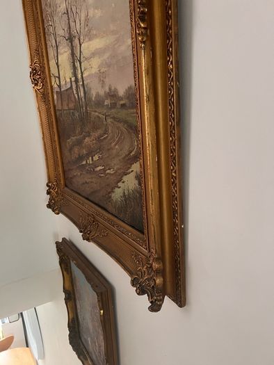 Large French oil painting in antique frame