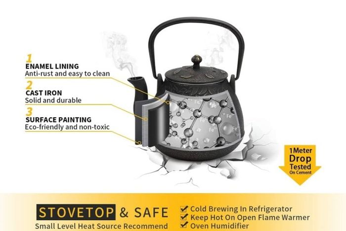 Toptier Japanese Cast Iron Teapot with Stainless Steel Tea Infuser, Durable Cast Iron Kettle Set, Retro Design Tea Kettle Coated with Full Enameled Interior 32 oz / 950 ml MULTIPLE COLOURS AVAILABLE, SEE PHOTOS (FREE POSTAGE)