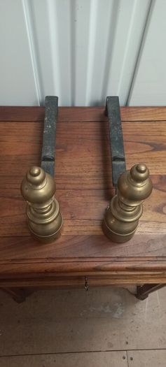 Antique French solid brass fire dogs set
