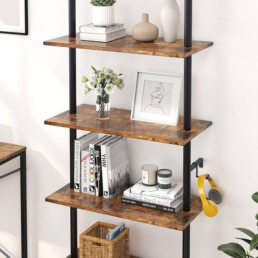 NEW SALE | Ladder Shelf 5-Tier Bookcase Rack 180CM Storage Unit with Metal Frame Floating Wall Shelf
