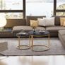 Round Coffee Tables, Set of 2 End Table, Nesting Tables, Side Table Metal Gold Frame for Living Room/Bedroom/Balcony/Office/Apartment, Diameter 23.6/15.7 IN, Black Top, Prevent right angles Image 2