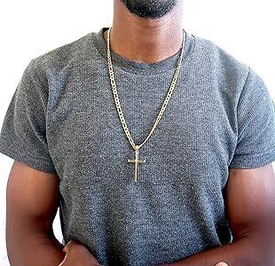 Adorato Jewelry 24k Gold Cross Figaro 22 inch chain