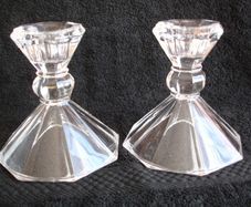 Pair of Tent Footed  Clear Crystal Candlestick Holders