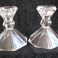 Pair of Tent Footed  Clear Crystal Candlestick Holders