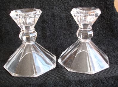 Pair of Tent Footed  Clear Crystal Candlestick Holders