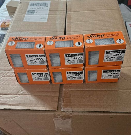 6 boxes of 9,000 total 16 gauge Straight 1.6mm x 45mm Brad Nails