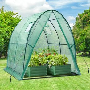 SPRING SALE | Portable Tunnel Greenhouse Outdoor: Heavy Duty Walk in Green House with Mesh Windows Durable Plastic PE Cover for Outside, 1.8x1.8x2m