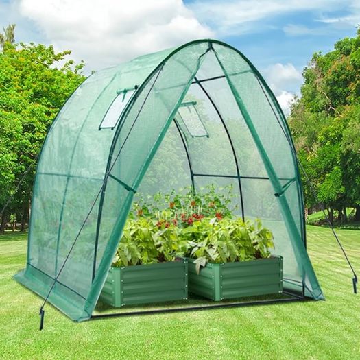 NEW SALE | Portable Tunnel Greenhouse Outdoor: Heavy Duty Walk in Green House with Mesh Windows Durable Plastic PE Cover for Outside, 1.8x1.8x2m, White