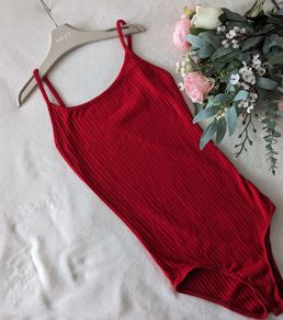 bodysuit Red ribbed bodysuit with straps from Bershka bodysuit Basic Red