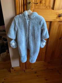 Beautiful blue hooded snowsuit