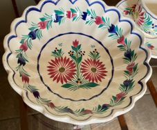 Vintage French Quimper Faience Traditional Scalloped Salad Bowl