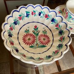 Vintage French Quimper Faience Traditional Scalloped Salad Bowl