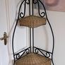 Wrought iron and wicker corner shelf unit Image 2