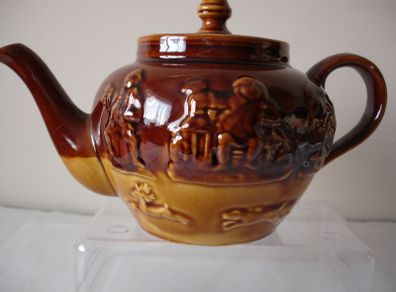 Arthur Wood Hunting Scene Lambeth Glazed  Stonewear Teapot early 1900's