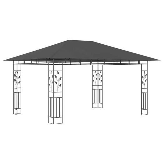 Gazebo with Mosquito Net and String Lights 4x3x2.73 m Anthracite 180 g/sq.m