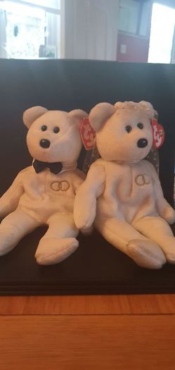 Collection of White & Grey Beanie Bears
