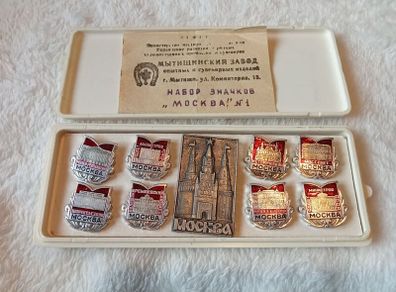 Rare 1980s Soviet Moscow Pin Set - Complete w/ Case & Original Paperwork