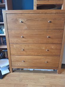 Solid oak chest of drawers and lockers