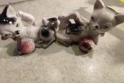 Rare find  VINTAGE PORCELAIN MARKED foreign 2 Cat Figurine.Cats Playing With Ball Figurine